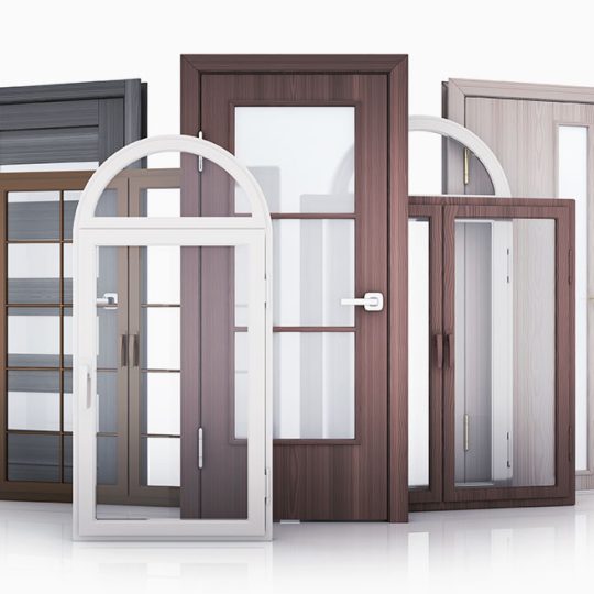 Advertising Windows and doors on white background. 3d illustration